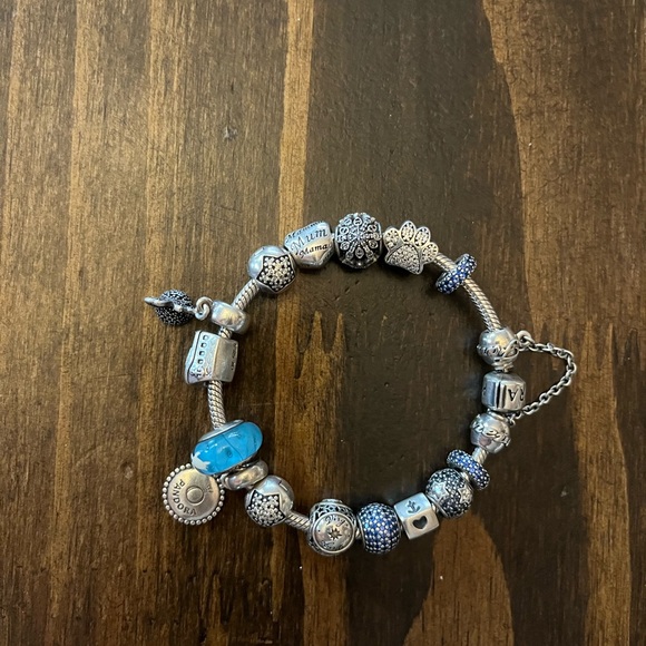 Pandora Silver Bracelet with Blue Charms - Picture 1 of 1